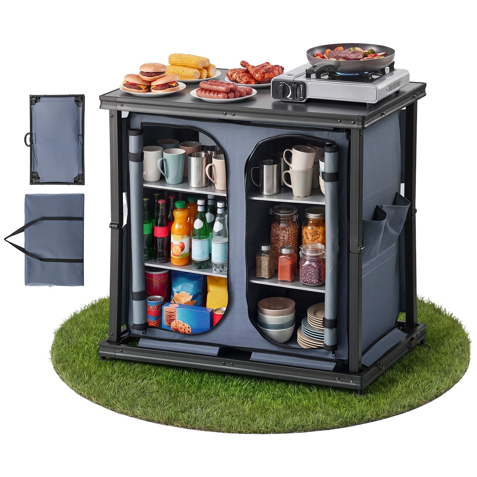Camping Cooking Set Compact - 접이식 캠핑 수납장, 야외 휴대용 알루미늄