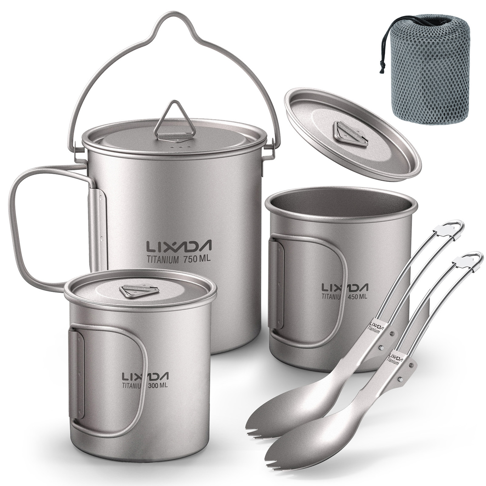 Camping Cooking Pot With Lid - 초경량 300ml/750ml 티타늄 냄비 휴대용 티타늄
