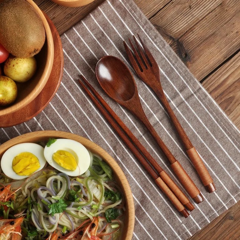 Camping Cooking Dining Set - 나무 식기 세트 숟가락 젓가락 포크
