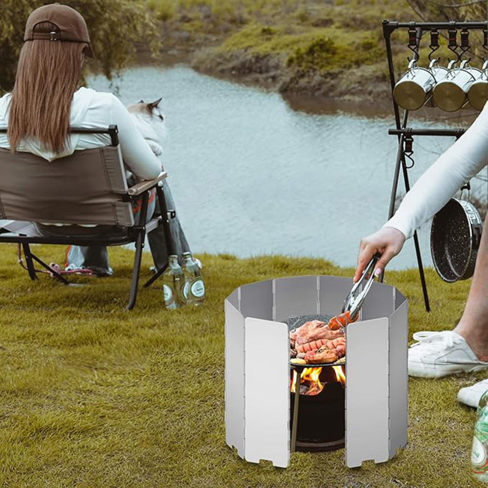 Camping Cooking Disc - 8/9/10/12/14/16 플레이트 접이식 캠핑 스토브 바람막이