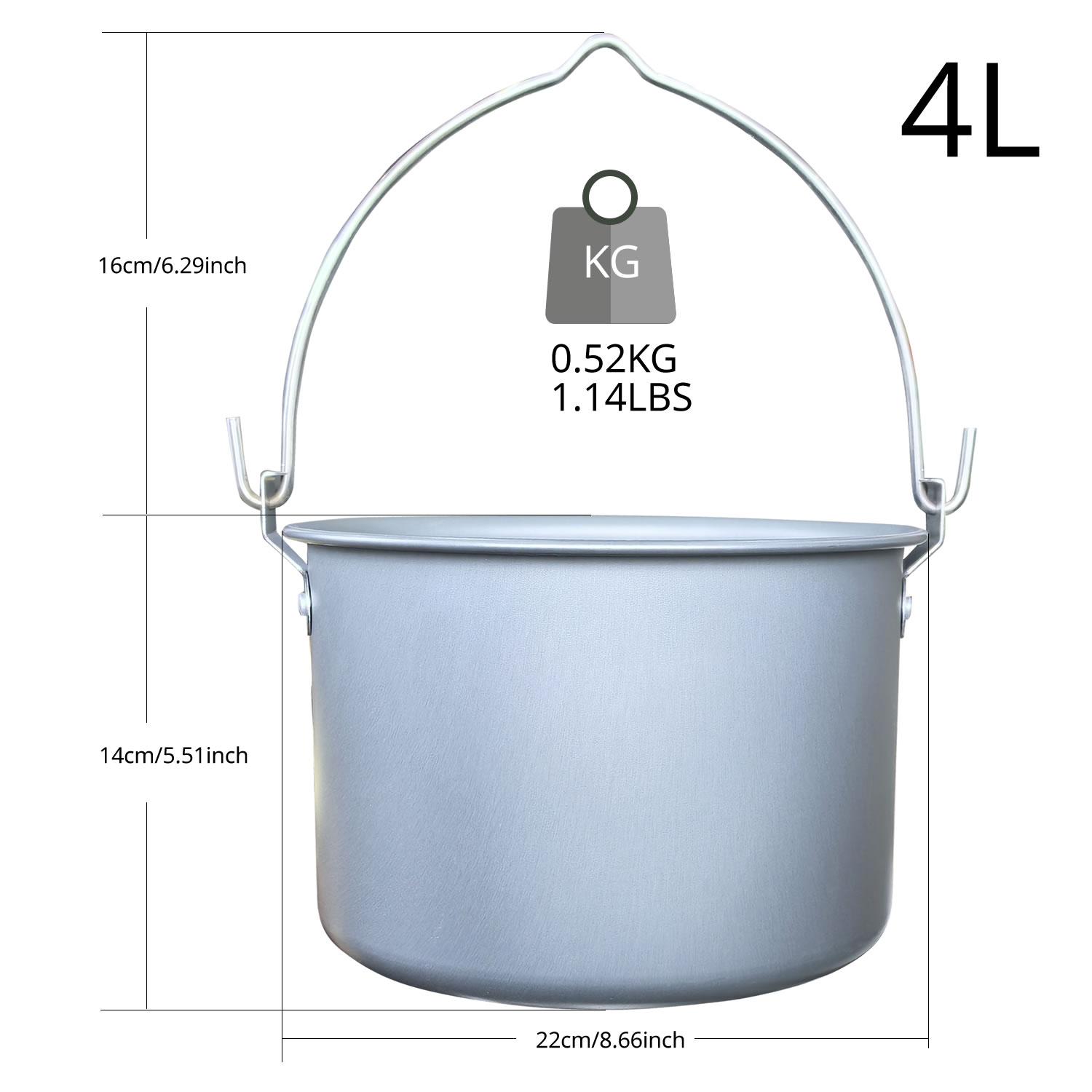 Camping Cooking Pot Large - 4L 야외용 걸이식 냄비 캠핑 피크닉