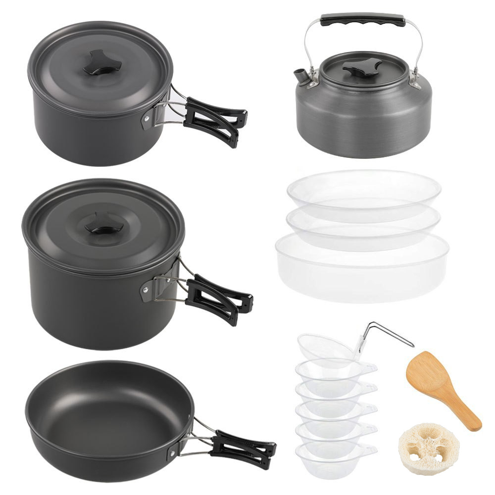 Camping Cooking Pot Large - 야외용 대형 조리 세트, 2~4인용 네스티드