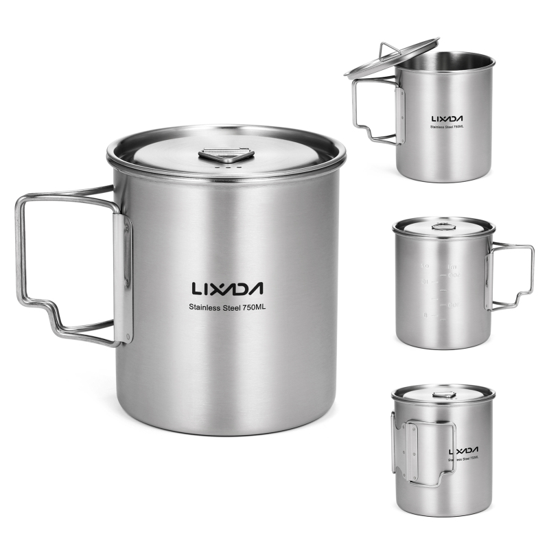 Camping Cooking Cup - Lixada 야외 스테인레스 스틸 물컵 머그잔,