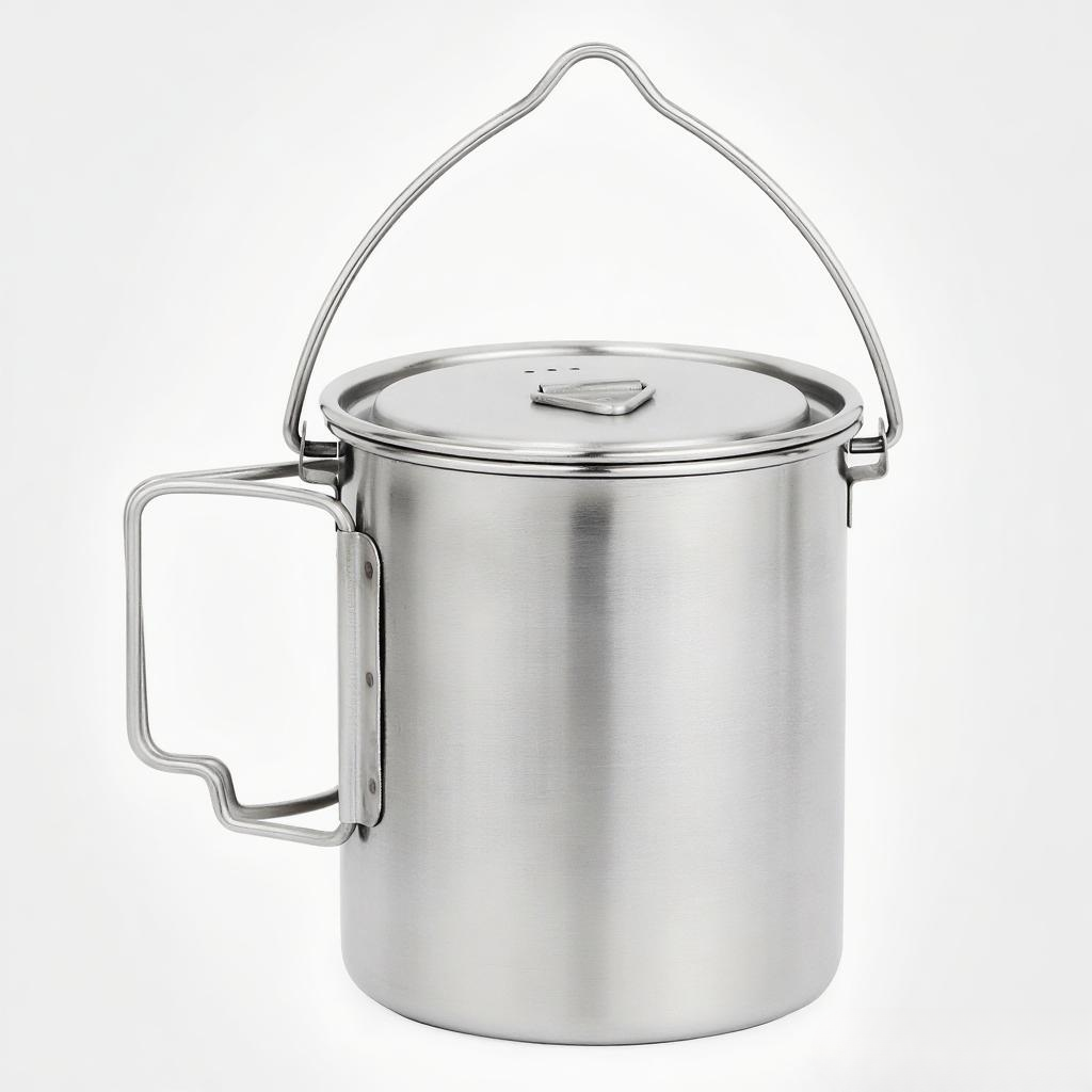 Camping Cooking Cup - 750ml 스테인레스 스틸 냄비 뚜껑과 접이식