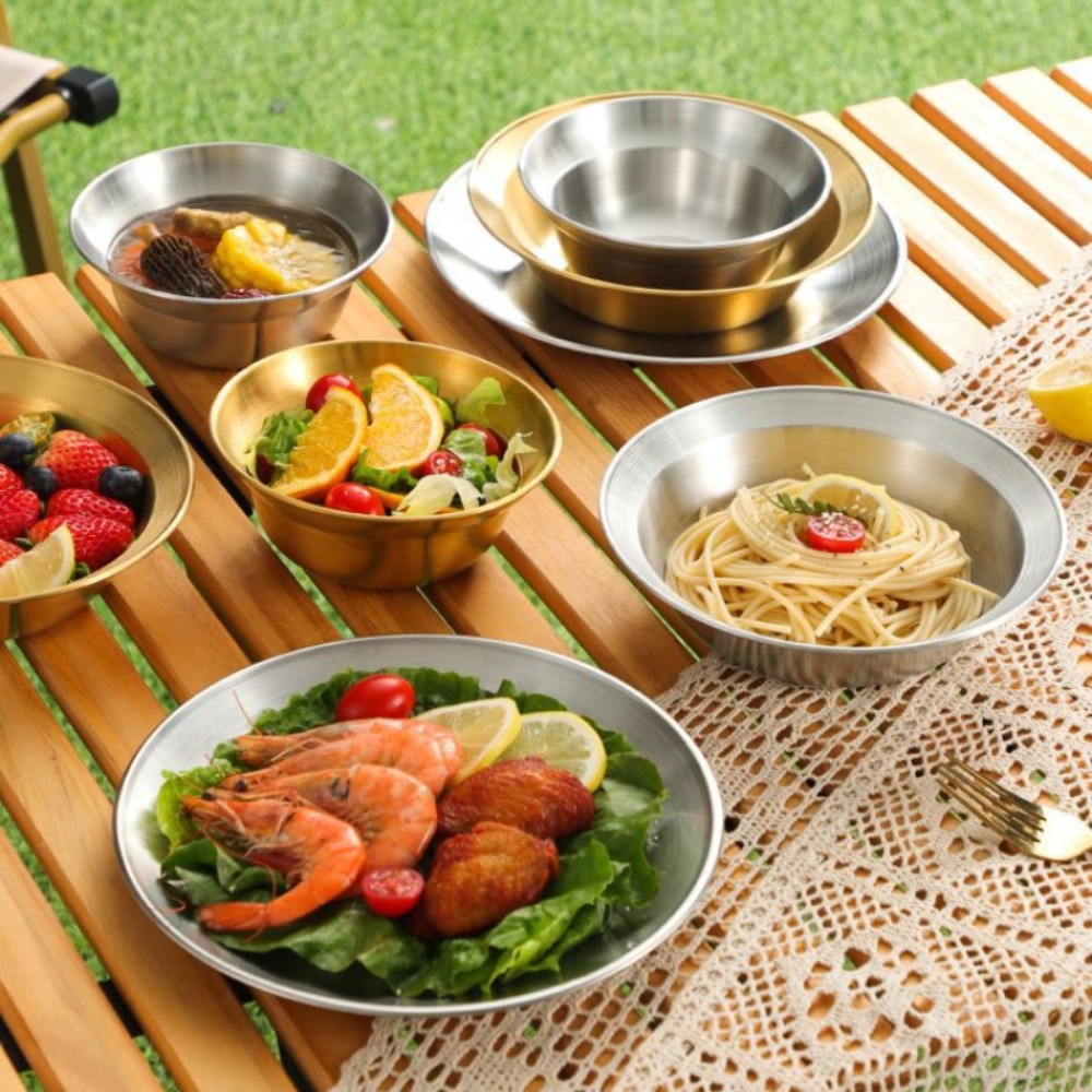 Camping Cooking Disc - 스테인리스 스틸 수저 세트 접시와 그릇