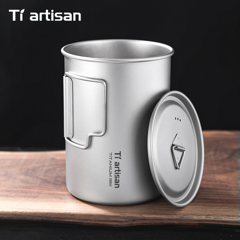 Camping Cooking Pot Large - Tiartisan 750ml/900ml 티타늄 접이식 손잡이 캠핑