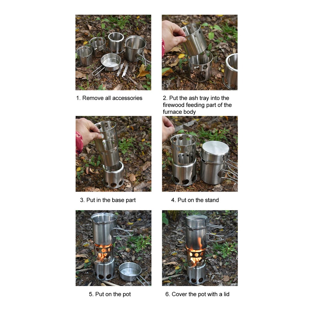 스테인레스 스틸 캠핑 조리기구 세트 메쉬 파우치가 있는 - Camping Cooking Pot With Lid 리뷰 및 가격