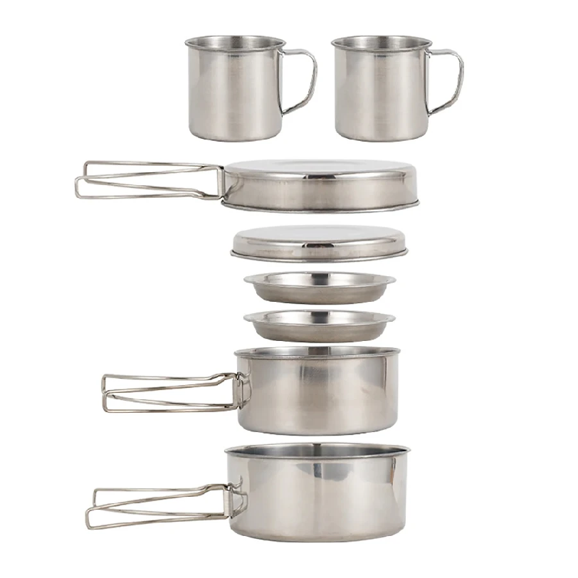 8개/세트 캠핑 조리기구 세트 스테인리스 스틸 냄비 및 - Camping Cooking Cylinder 리뷰 및 가격