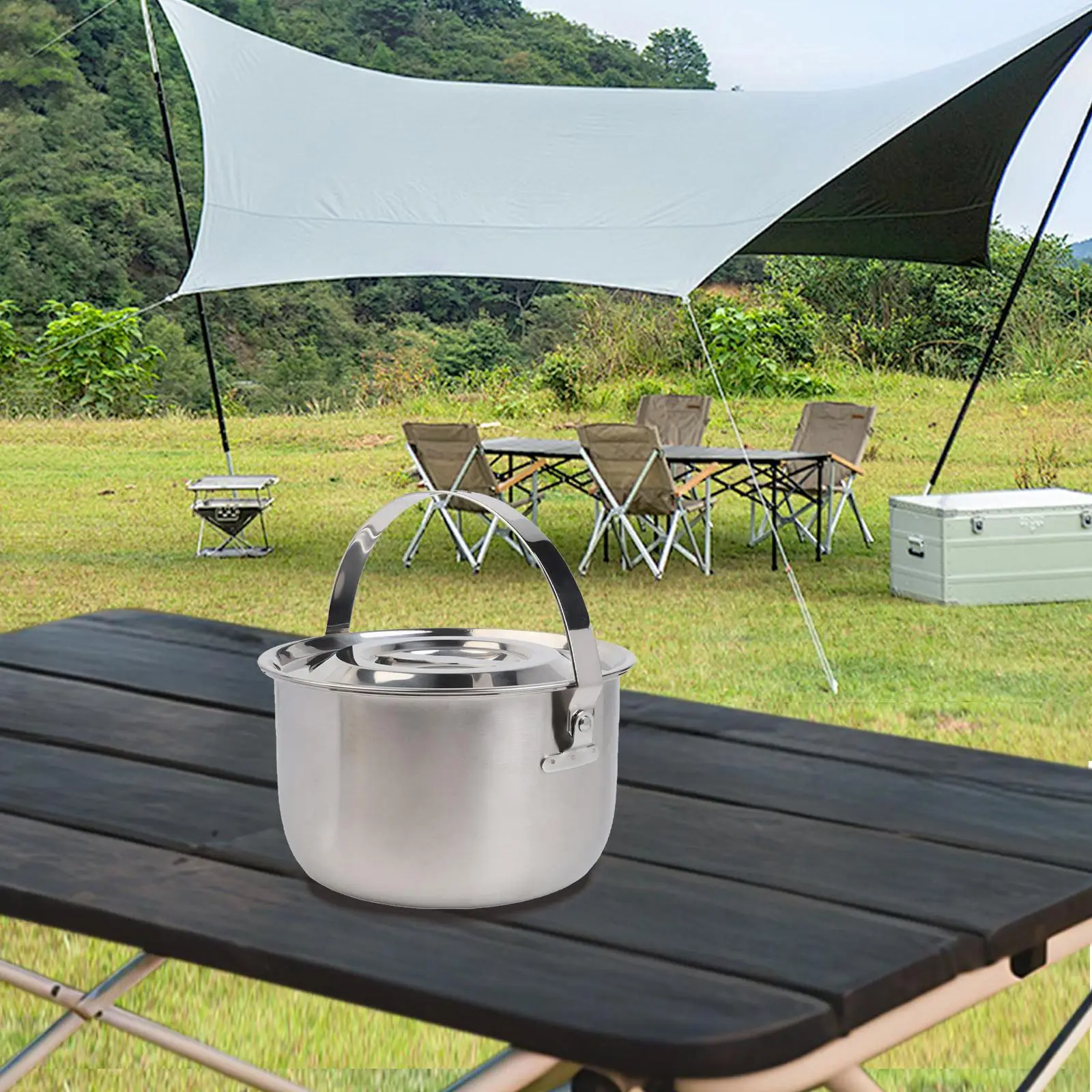 스테인리스 스틸로 제작된 캠핑 냄비, 뚜껑과 내열 손잡 - Camping Cooking Pot With Lid 리뷰 및 가격