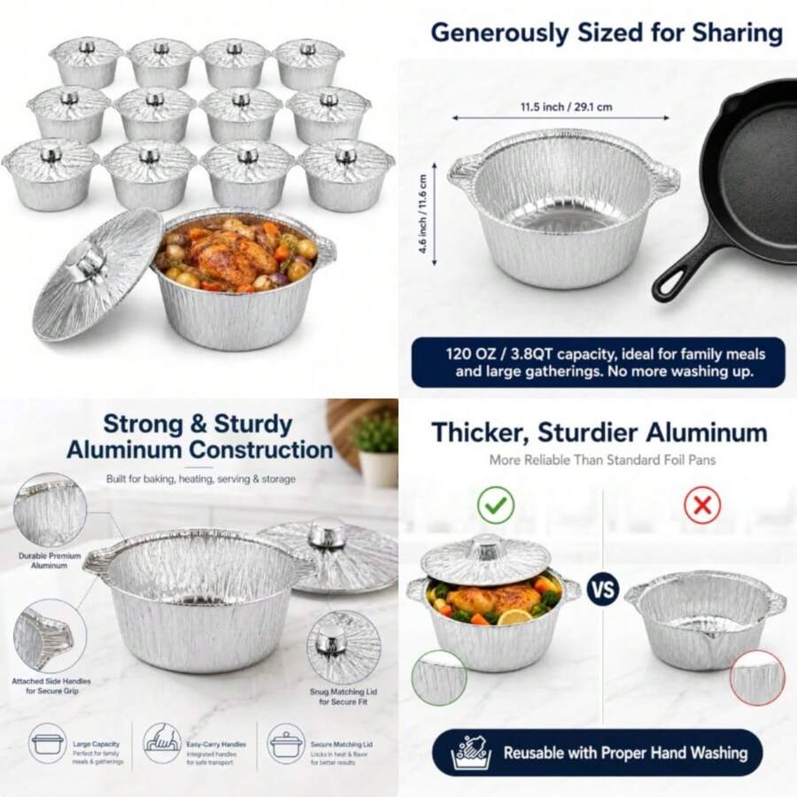 뚜껑이 있는 일회용 냄비 12팩, 캠핑 베이킹 요리용  - Camping Cooking Pot With Lid 리뷰 및 가격