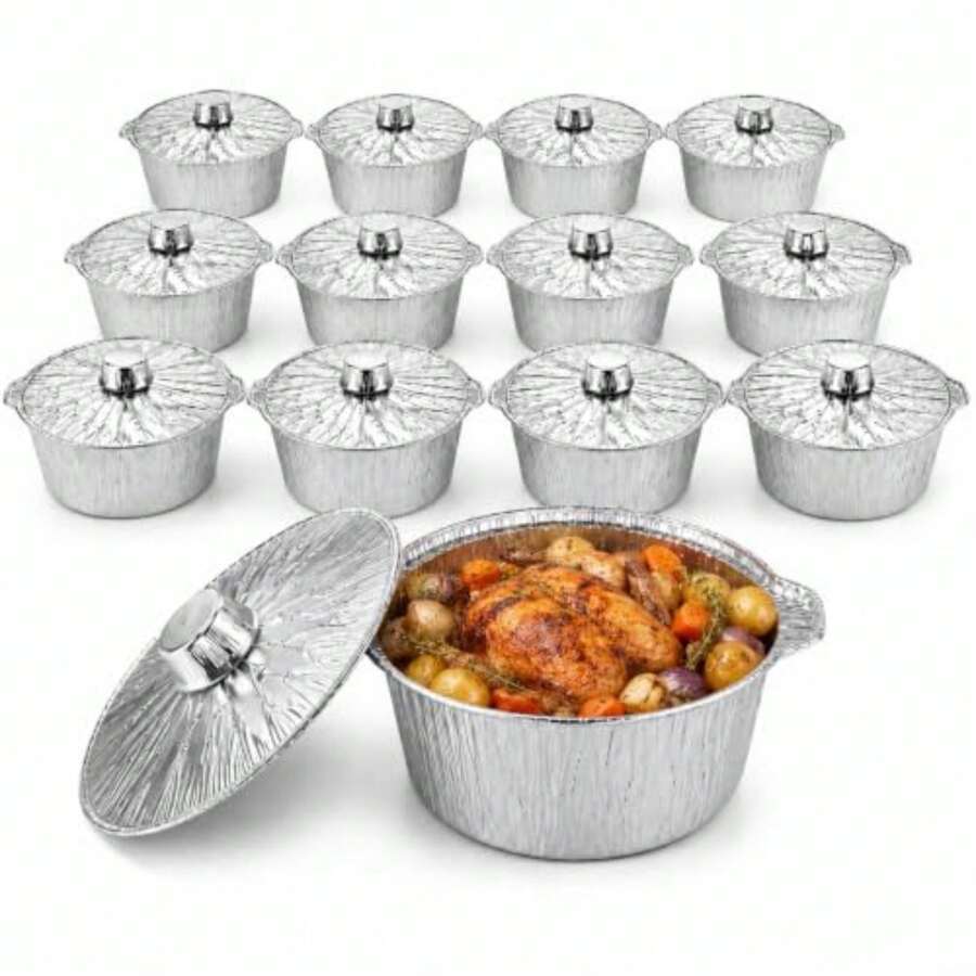 뚜껑이 있는 일회용 냄비 12팩, 캠핑 베이킹 요리용  - Camping Cooking Pot With Lid 리뷰 및 가격