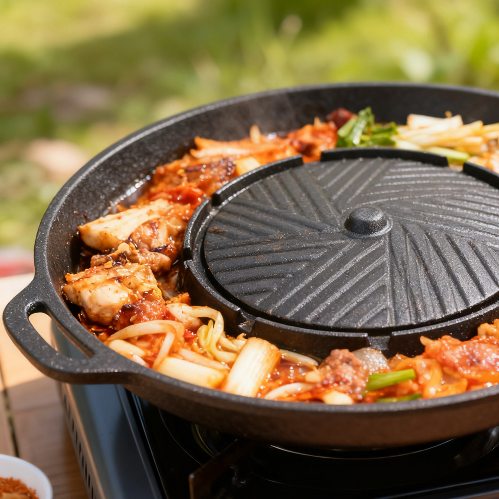 코선 한국식 바베큐 그릴 팬 2 in 1 원형 바베큐  - Camping Cooking Disc 리뷰 및 가격