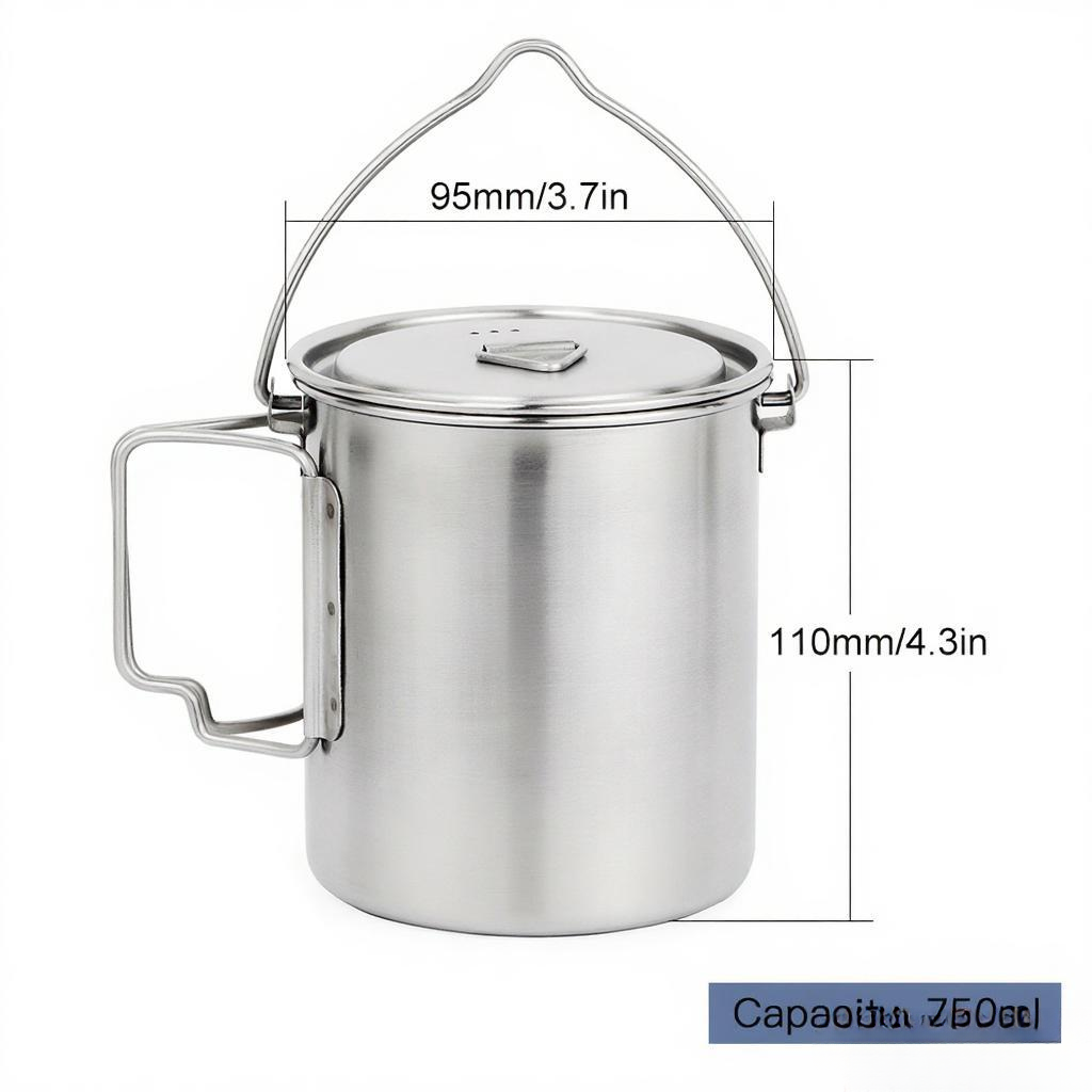 750ml 스테인레스 스틸 냄비 뚜껑과 접이식 손잡이가 - Camping Cooking Cup 리뷰 및 가격