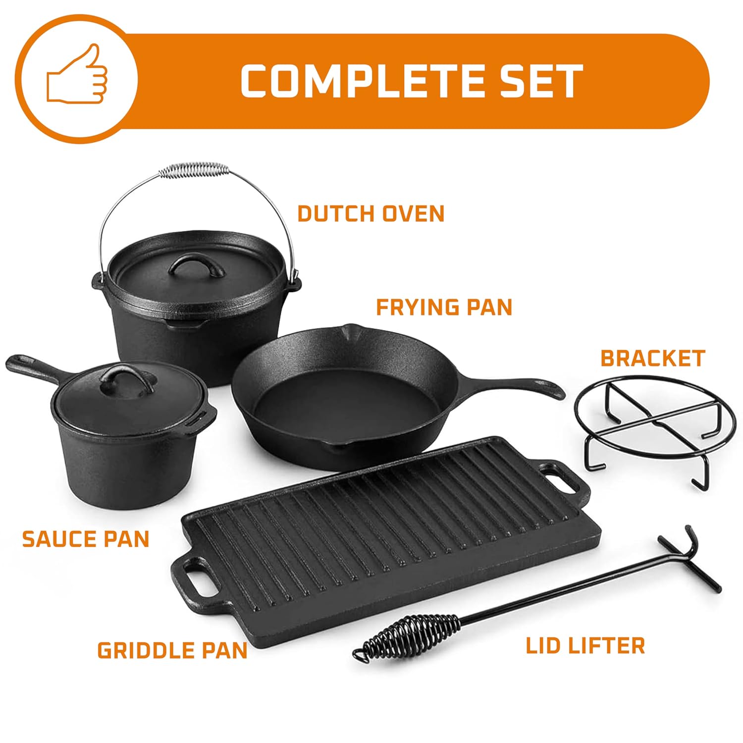 캠핑 요리 세트 7종. 사전 조리된 무쇠 냄비와 프라이 - Camping Cooking Pot With Lid 리뷰 및 가격