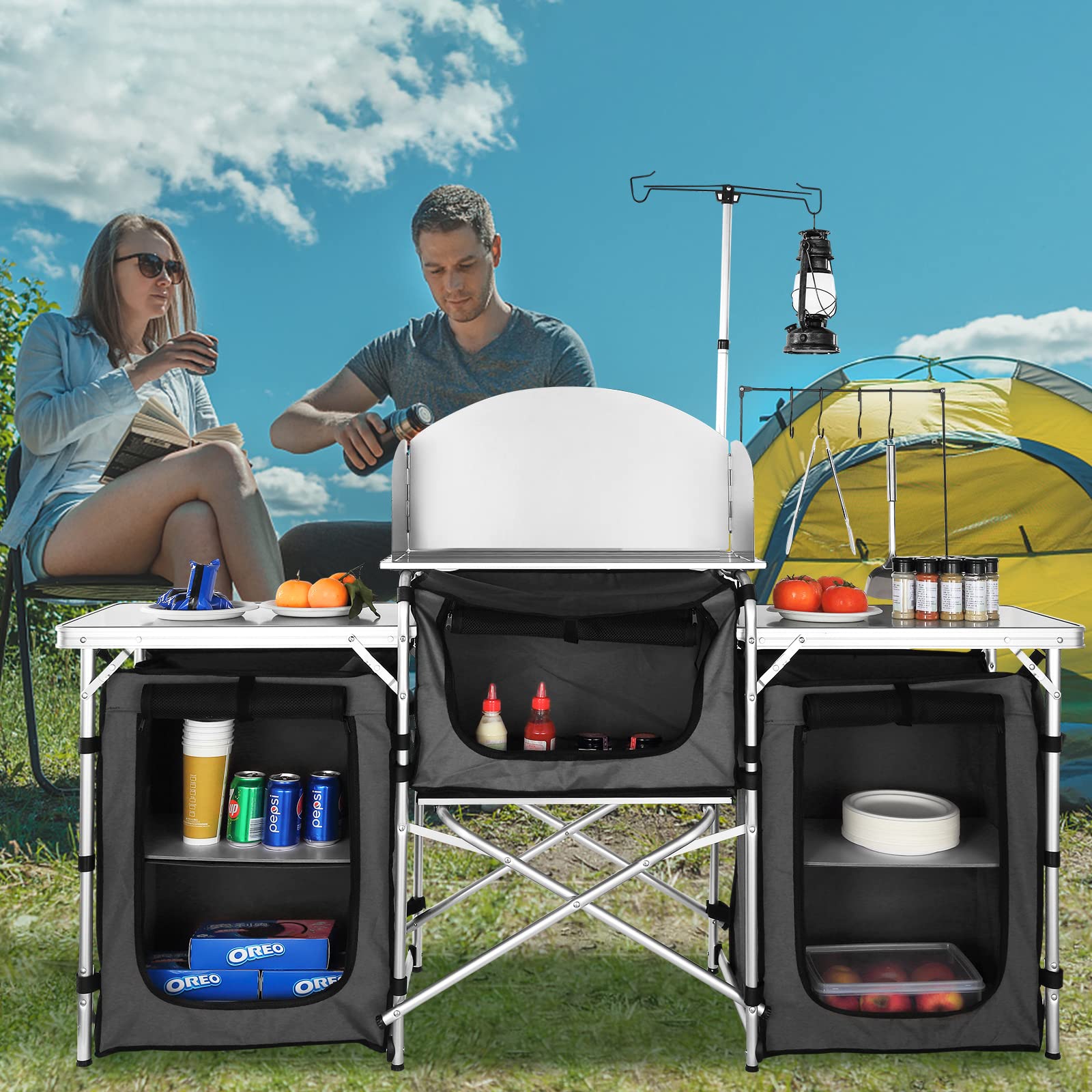 접이식 야외 조리대 알루미늄 쿡 스테이션 3단 수납장  - Camping Cooking Cupboard 리뷰 및 가격