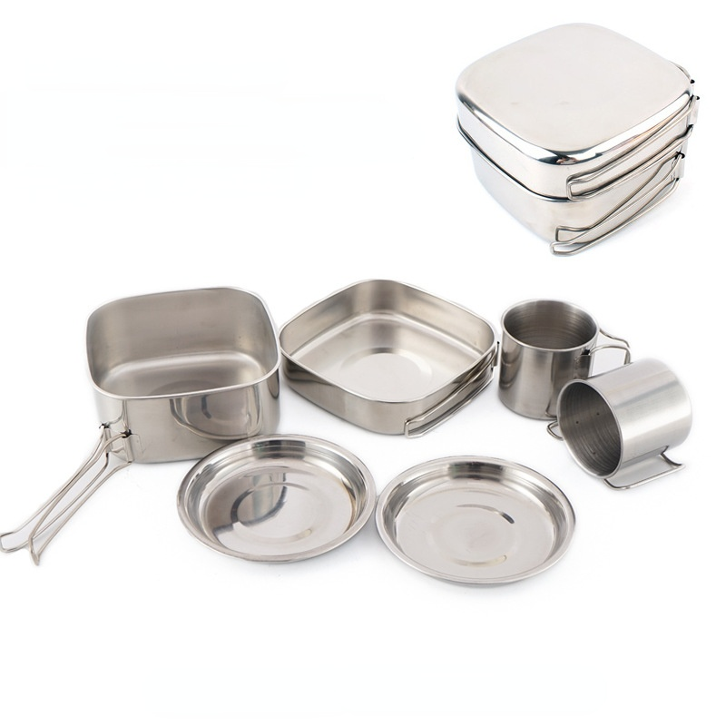 6PCS 야외 냄비 캠핑 스테인레스 스틸 조리기구 식기 - Camping Cooking Cup 리뷰 및 가격